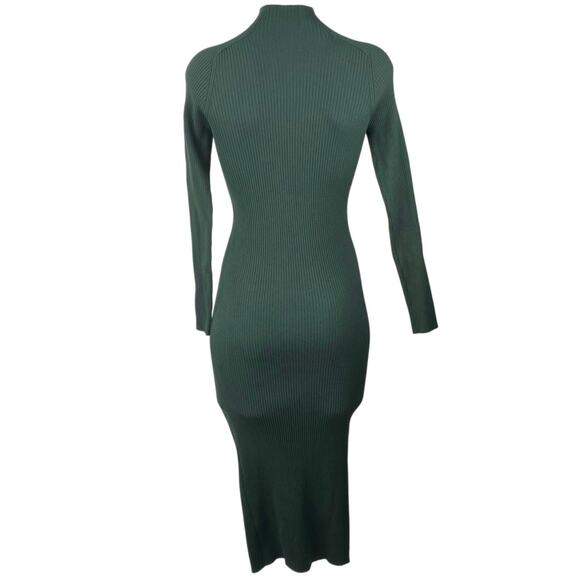 Aritzia Wilfred Green Ribbed Mock Neck Long Sleeve Midi Bodycon Sweater Dress S - Picture 3 of 5